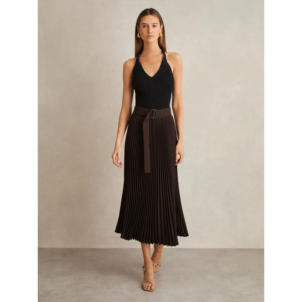 REISS AVA Pleated Belted Midi Skirt